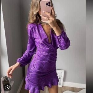 ZARA NWT WOMAN SHORT WRAP FRONT MINI DRESS PURPLE L